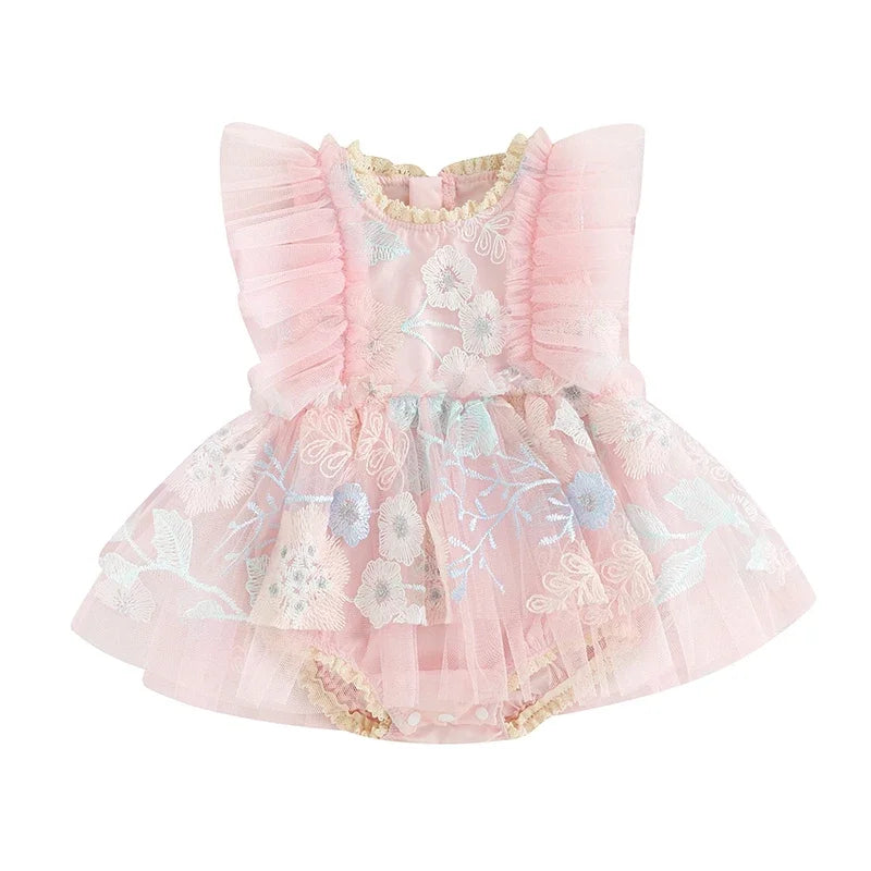 Lace Embroidery Flower Romper Dress - Kidnor
