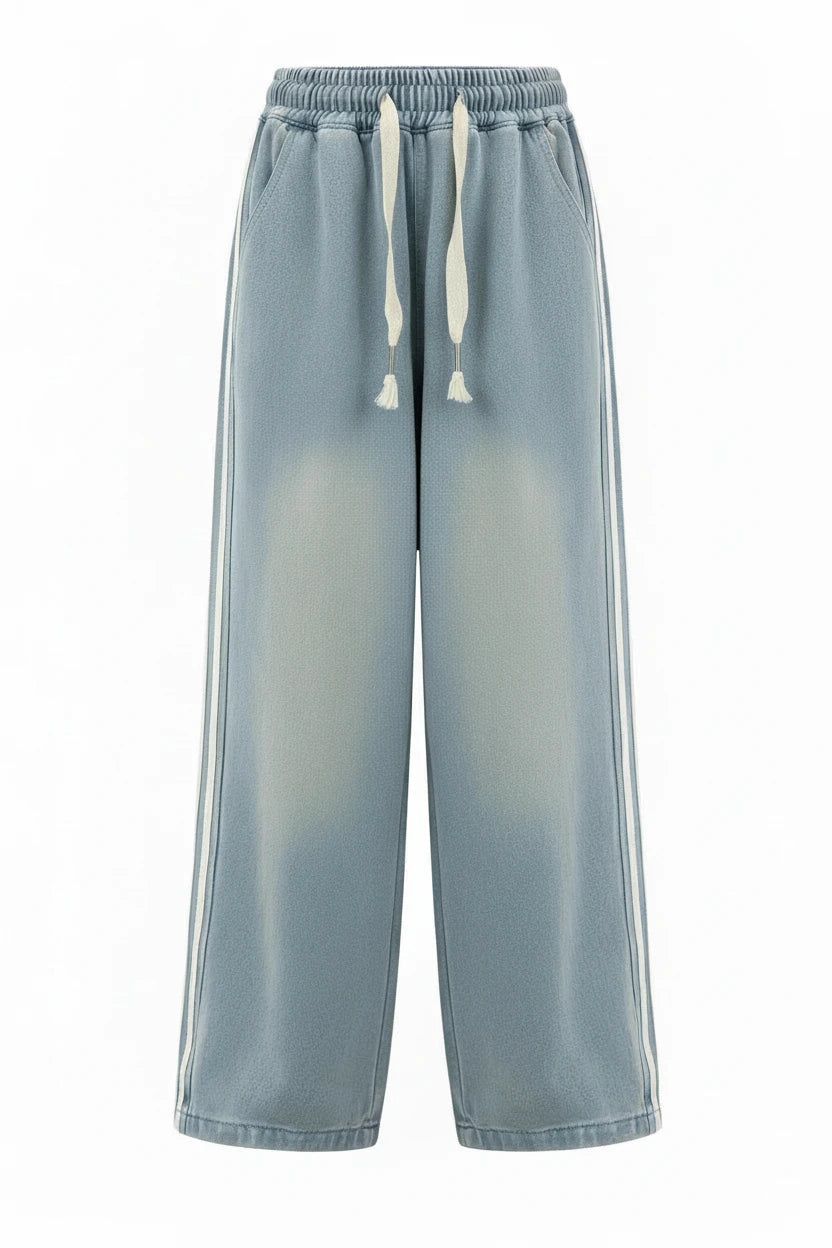 Girls' Striped Wide Leg Jeans - Korean Style Spring Pants