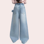 Modische Kinder-Jeans im Streetstyle mit geradem Bein und großer Schleife an der Seite, Strass-Jeans für Mädchen, Schleifenhose