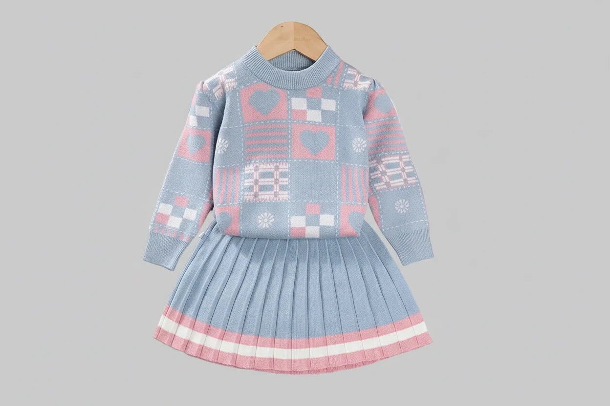Girls Knit Top and Pleated Skirt Set - Kidnor