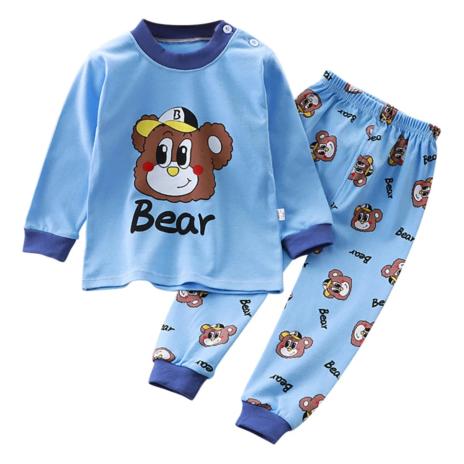 Kids Dino & Bear Cartoon Pajamas Set