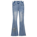 Girls' Butterfly Flare Jeans - Vintage Denim Bootcut Pants Ages 7-13