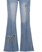 Girls' Butterfly Flare Jeans - Vintage Denim Bootcut Pants Ages 7-13