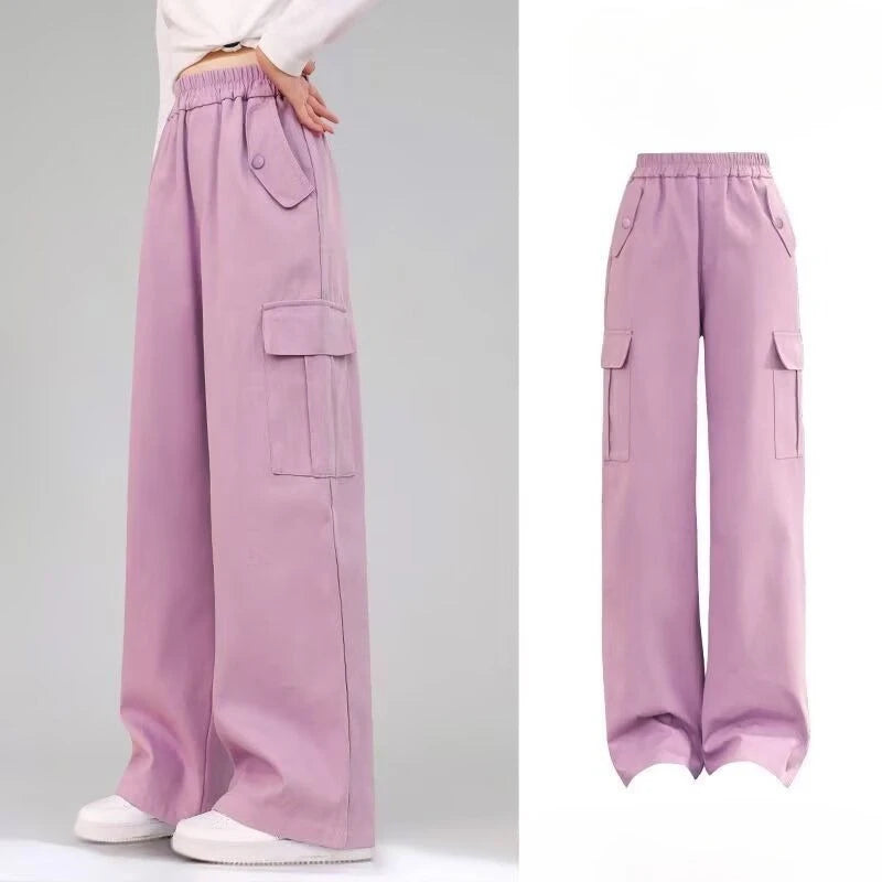 Girls' Cargo Wide Leg Pants - Loose Straight Casual Trousers Ages 7-13
