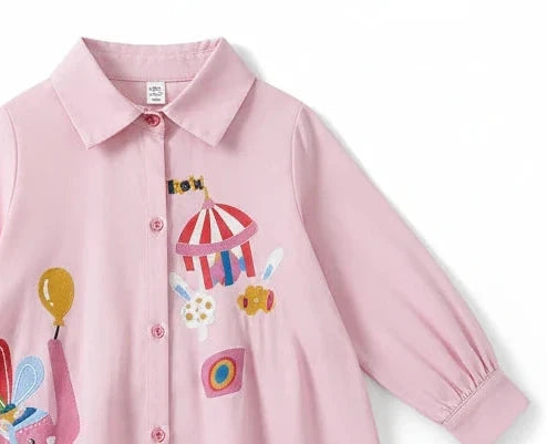 Girls Cartoon Shirt with Back Bow -Fashion Spring dress