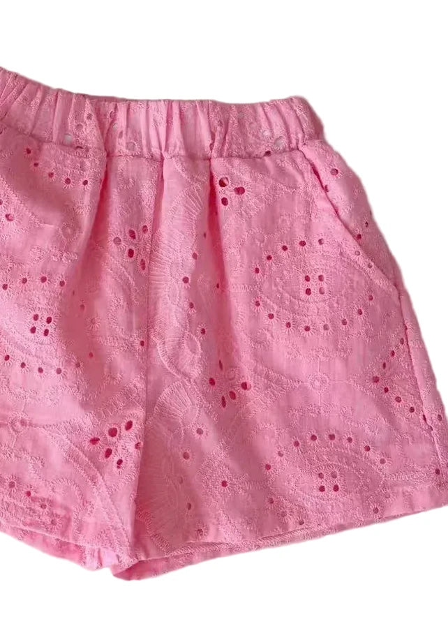 Baby Girls Pink Cotton Top & Shorts Set - Flutter Sleeve Summer Outfit