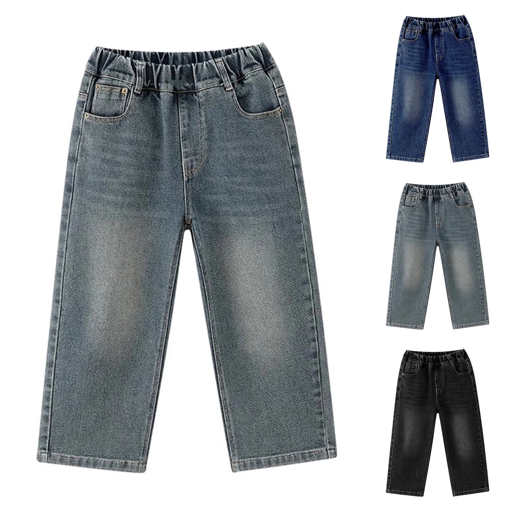 Blugi denim cu picior larg pentru copii - Pantaloni drepți cu talie elastică (3-16 ani)
