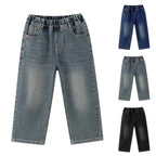 Blugi denim cu picior larg pentru copii - Pantaloni drepți cu talie elastică (3-16 ani)