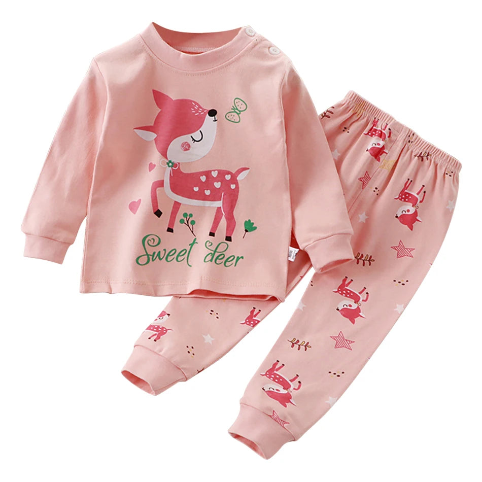 Kids Dino & Bear Cartoon Pajamas Set
