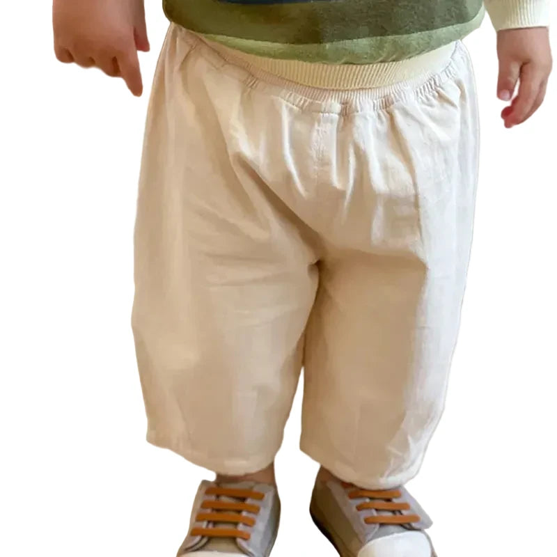 Kids' Casual Loose Pants - Solid Color Ankle Length Trousers with Pockets