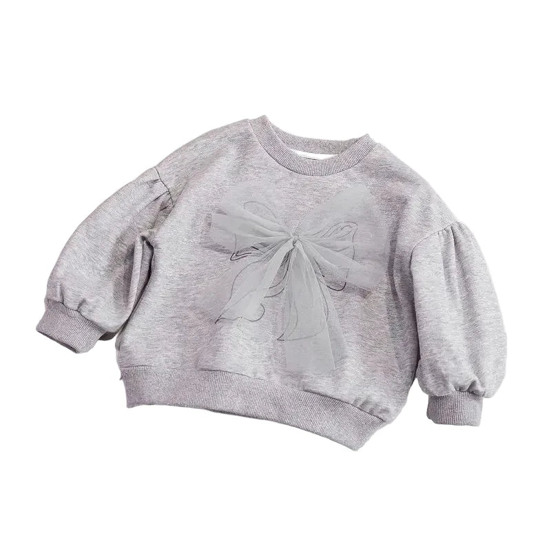 Girls' Bow-Knot Pullover Sweatshirt - Long Sleeve Spring Top Ages 3-6