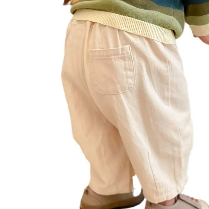Kids' Casual Loose Pants - Solid Color Ankle Length Trousers with Pockets