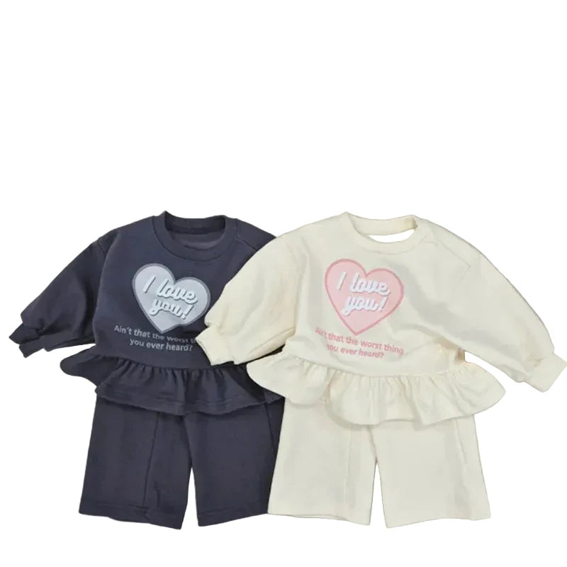Girls Ruffle Hoodie and Wide Leg Pants Set - Kidnor