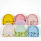 New Design Baby Safe Silicone Dining Plate With Lid Solid Cute Cartoon Children Dishes Suction Toddle Training Tableware