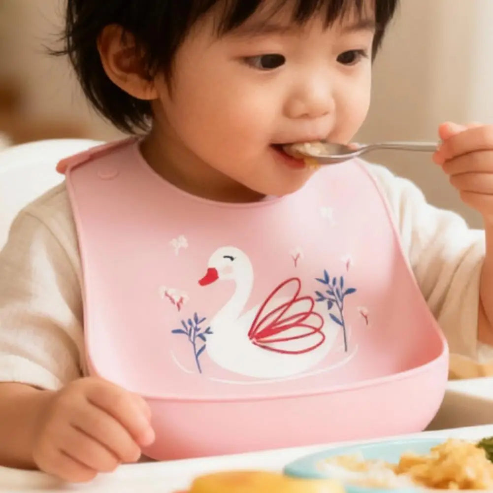 Waterproof Baby Bibs Baby Stuff Cute Cartoon Animal Printed Kids Bib Girl Boy Adjustable Soft Silicone Bib Baby Feeding Stuff