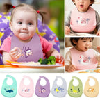 Waterproof Baby Bibs Baby Stuff Cute Cartoon Animal Printed Kids Bib Girl Boy Adjustable Soft Silicone Bib Baby Feeding Stuff