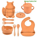 Personalized Name Silicone Tableware Set For Kids 8Pcs Baby Solid Feeding Set Squirrel Plate Dishes Sucker Bowl Bib Newborn Gift
