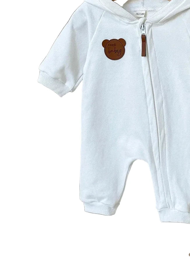 Baby Hooded Zipper Jumpsuit - Solid Color Autumn Bodysuit