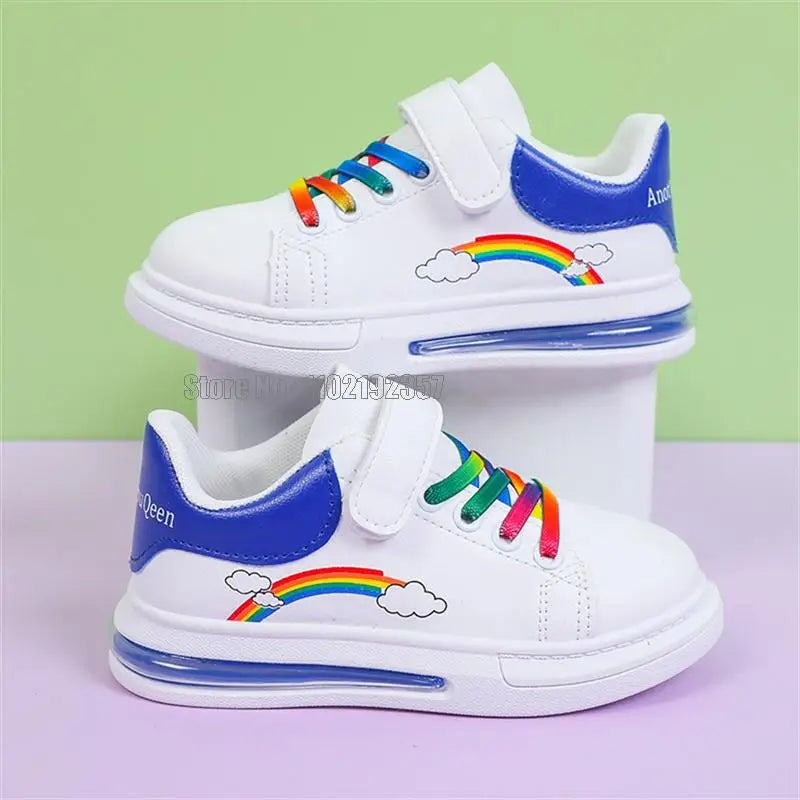 Girls' Rainbow Air Cushion Sneakers - PU Leather Casual Shoes Ages 2-12