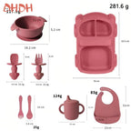 Silicone Baby Feeding Set Tableware Baby Food Dish Fork Spoon Suction Bowl Divided Plate Bib Cup Baby Led Weaning Supplies