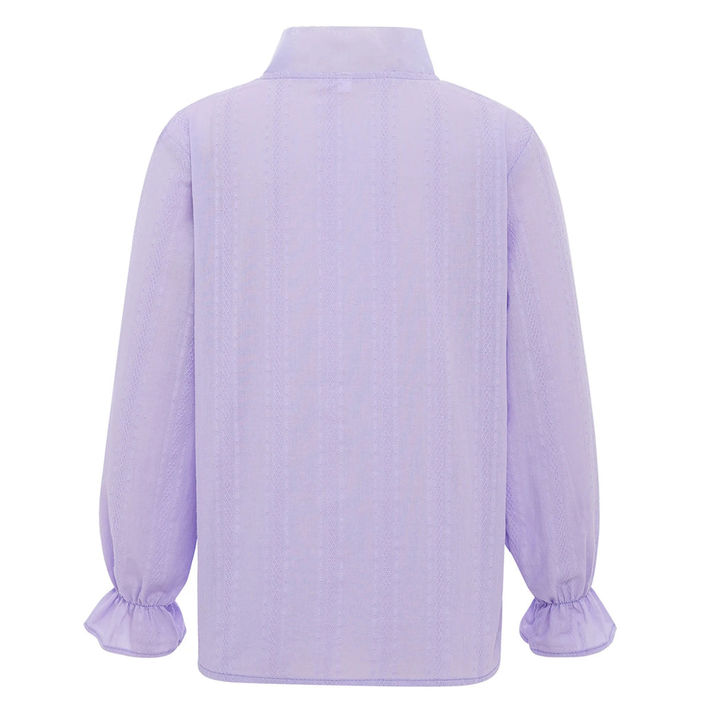 Girls' Korean Style Ruffle Collar Shirt - White Long Sleeve Top