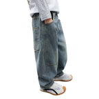 Boys' Vintage Washed Jeans - Elastic Waist Retro Denim Ages 7-13