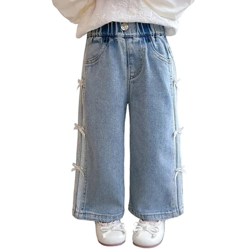 Bow Jeans - Elastic Waist Straight Pants - Kidnor