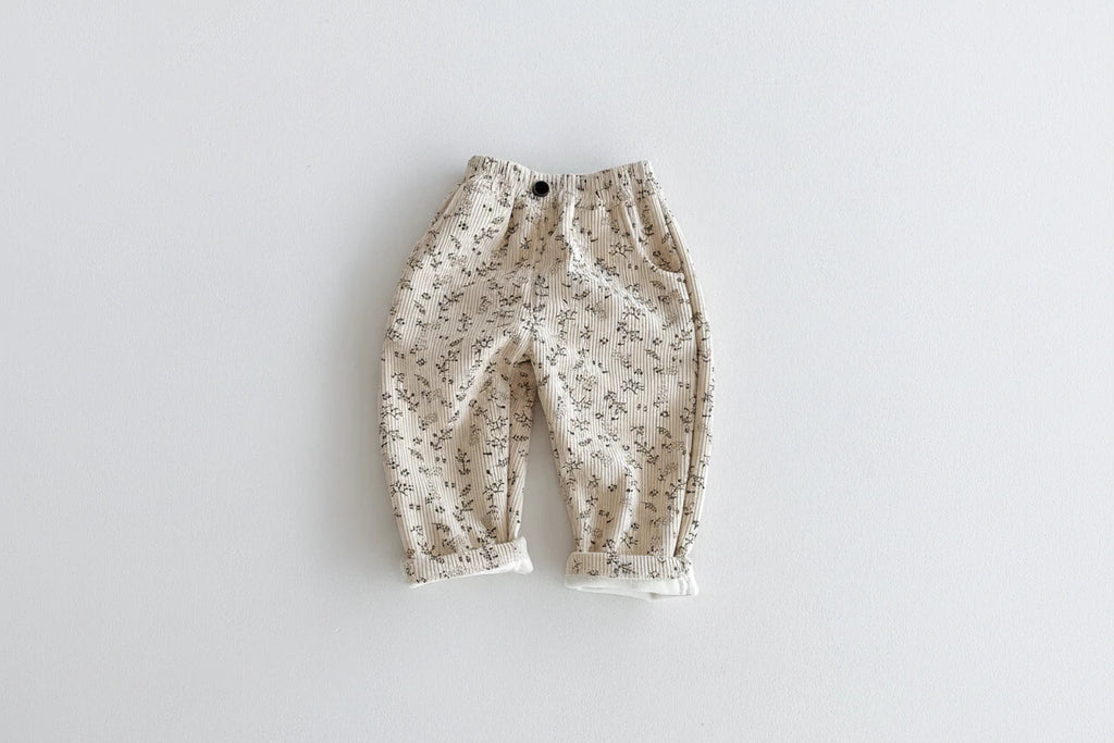 Corduroy Floral Fleece Lined Pants - Kidnor