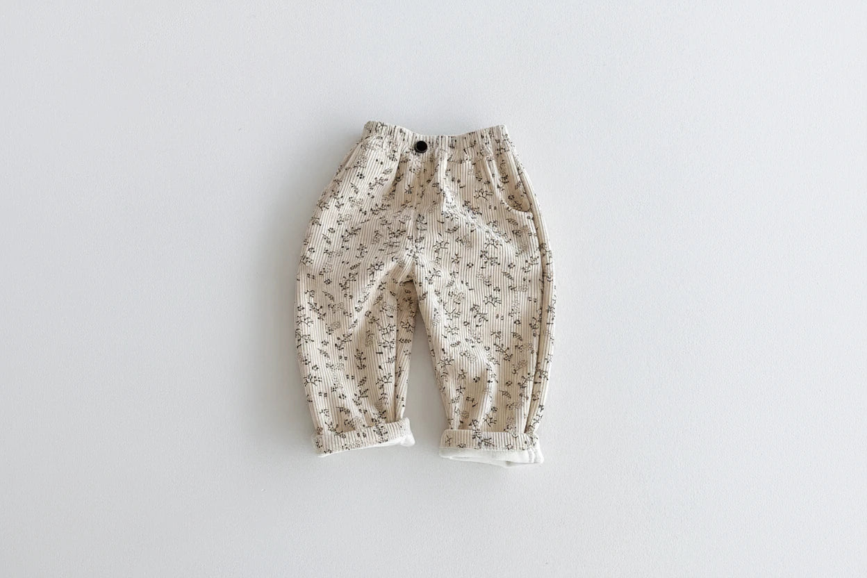 Corduroy Floral Fleece Lined Pants - Kidnor