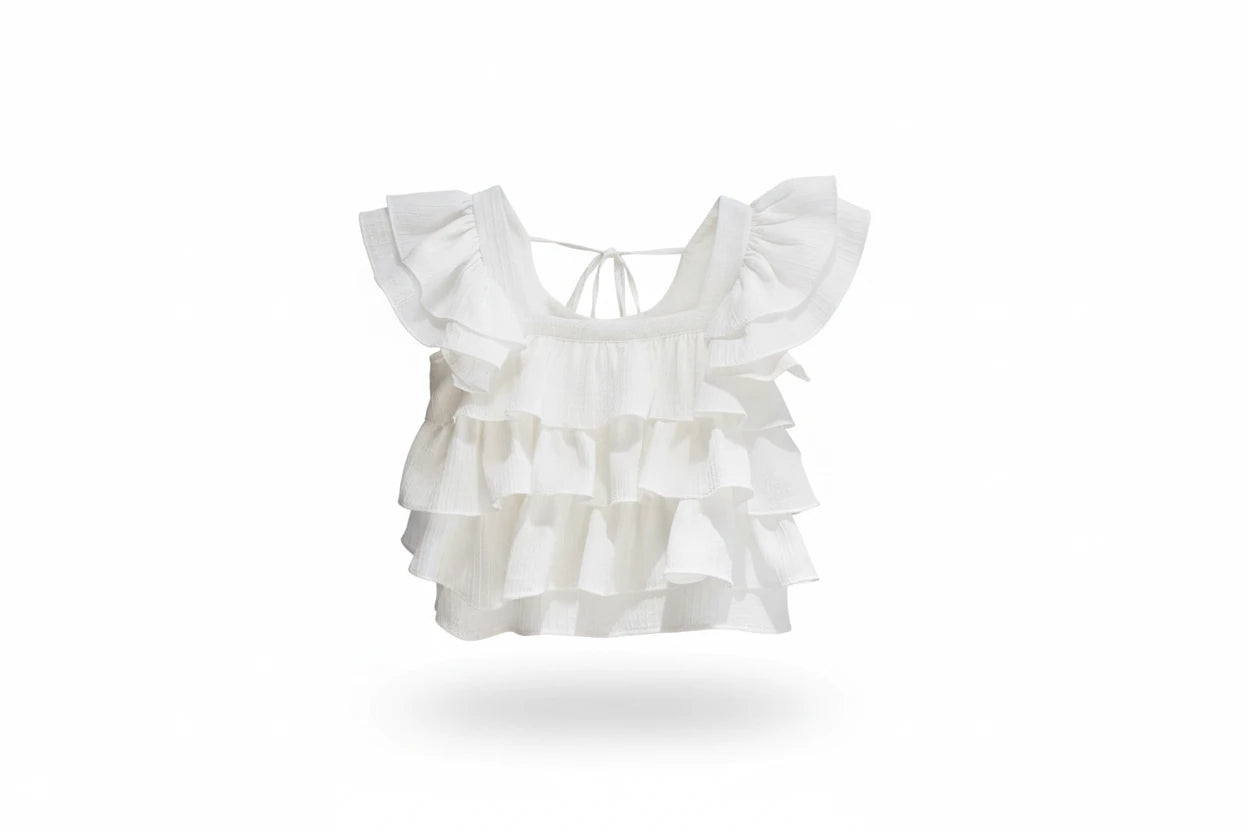Girls Square Neck Blouse - Flutter Sleeve Summer Top