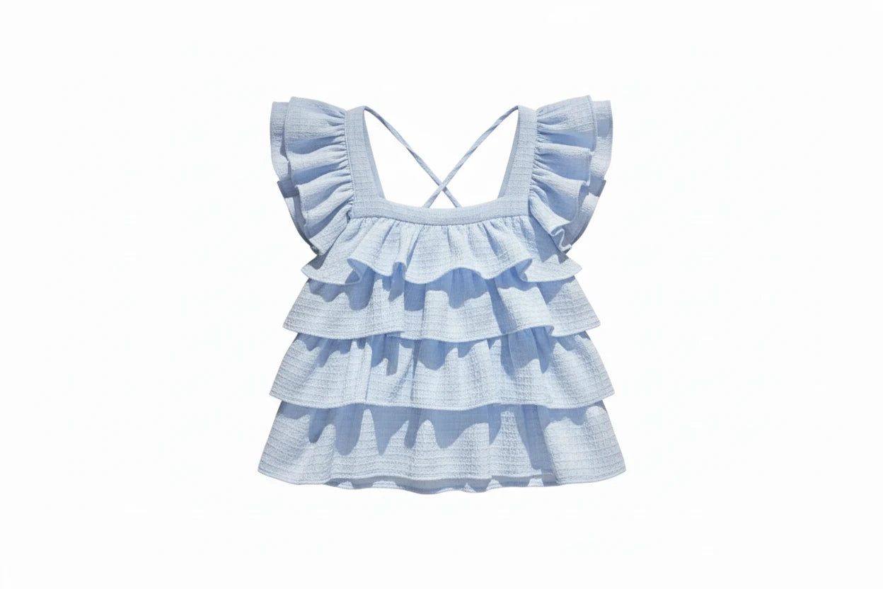 Girls Square Neck Blouse - Flutter Sleeve Summer Top
