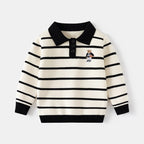 Striped Embroidery Bear Sweater Button Pullover - Kidnor