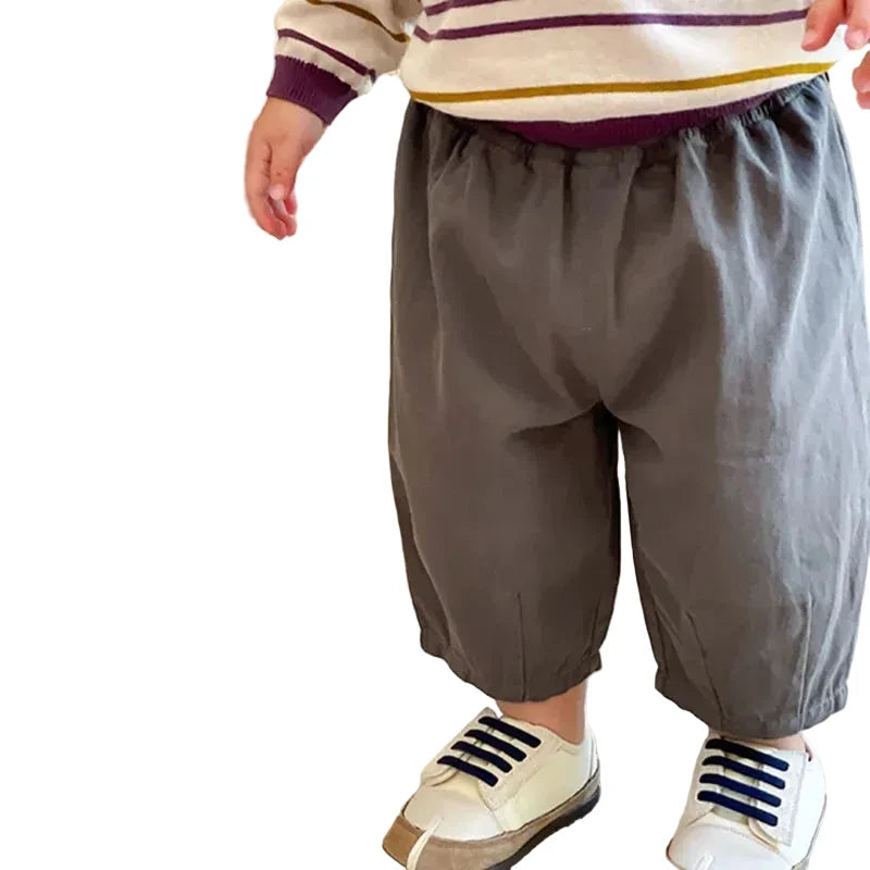 Kids' Casual Loose Pants - Solid Color Ankle Length Trousers with Pockets