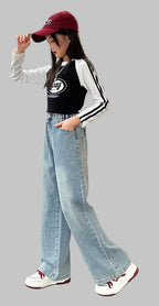 Teen Girls Ripped Jeans - Wide Leg Streetwear Denim