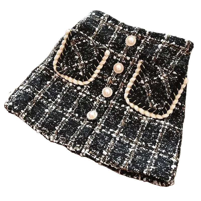 Plaid Knit Skirt - Wool Blend A-Line Plush Lining - Kidnor