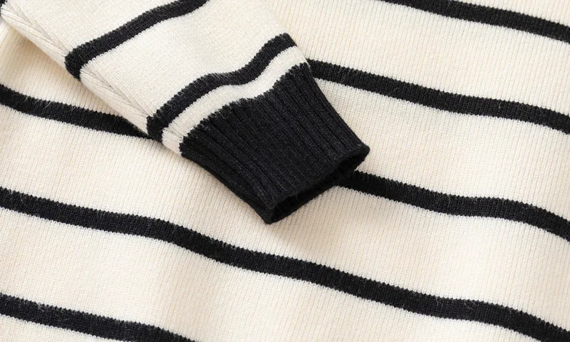 Striped Embroidery Bear Sweater Button Pullover - Kidnor