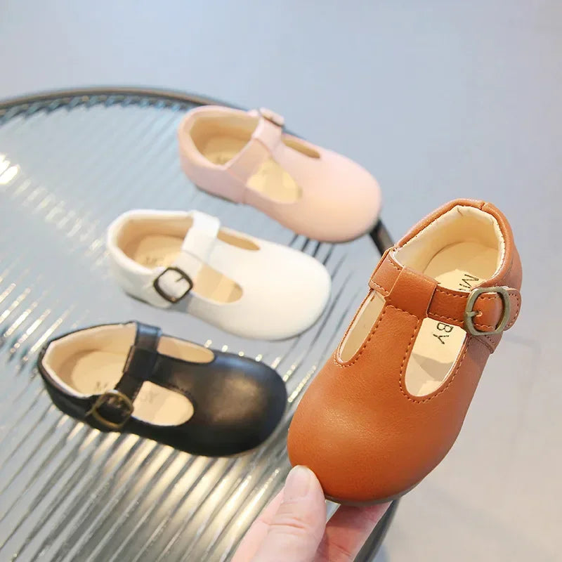 Size 15-30 Baby Toddler Girl Shoes School Children T-strap Mary Jane Flats Girls Soft Leather Shoes Pink, Black, Brown, White