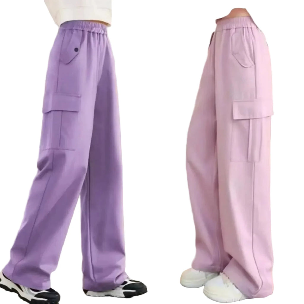Girls' Cargo Wide Leg Pants - Loose Straight Casual Trousers Ages 7-13
