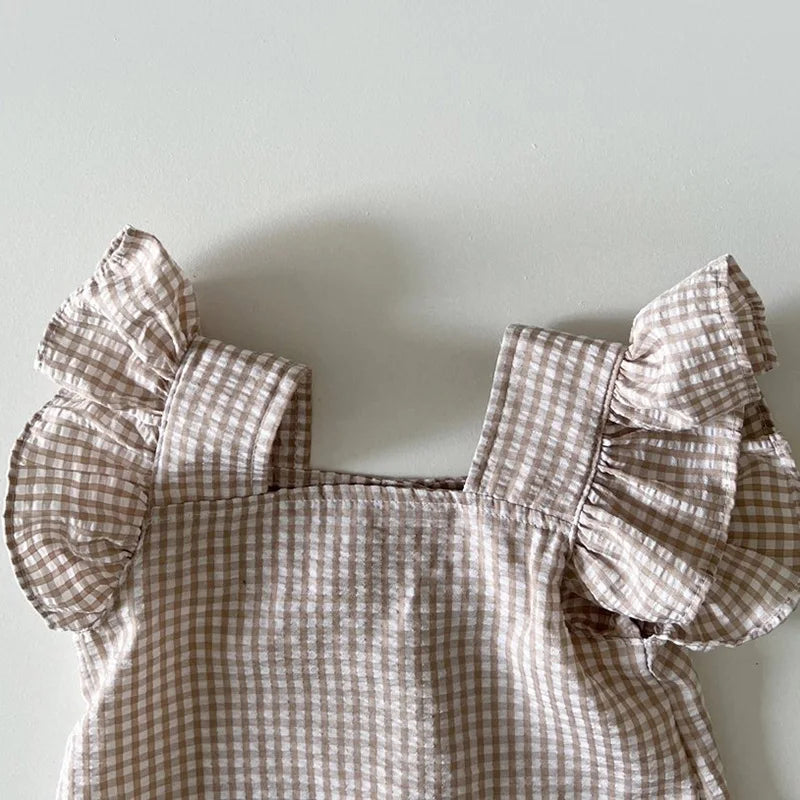 Summer Baby Lattice Clothing Set ,Tee and Shorts 2Pcs Girls Outwear Suits