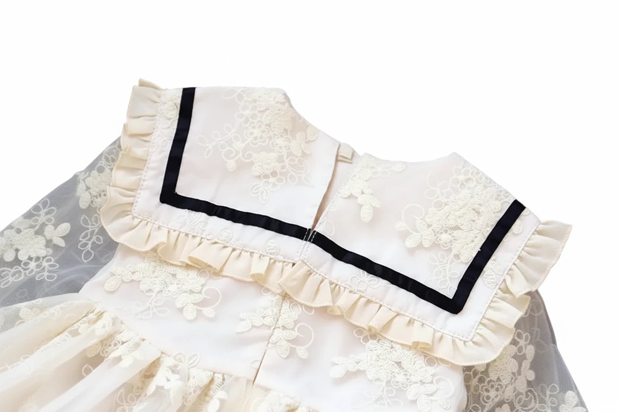 Girls' Sailor Collar Princess Dress - Chiffon Bow Party Dress Ages 4-6