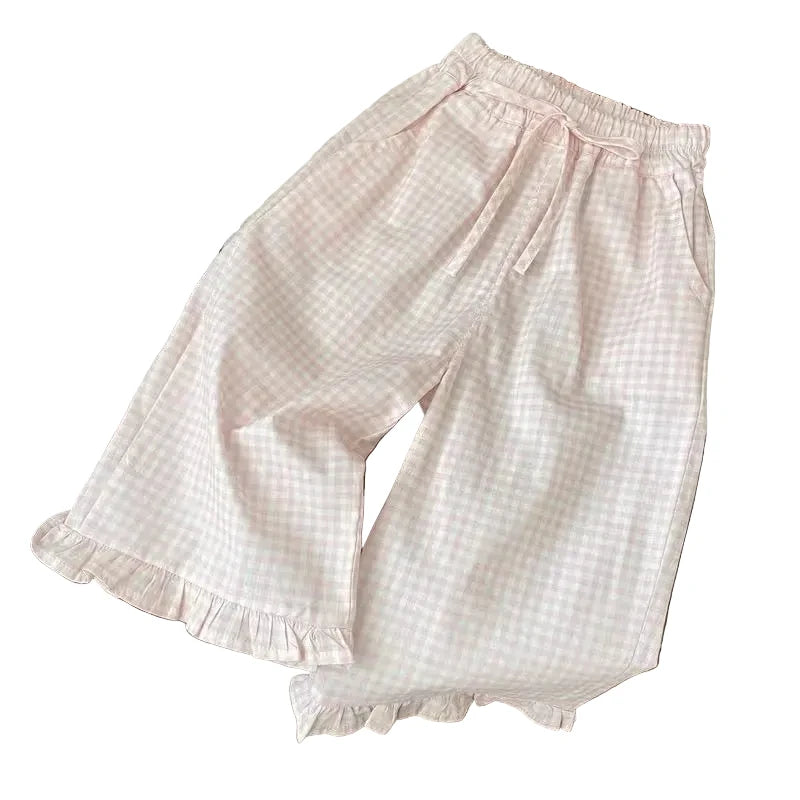 Girls' Bow Top & Plaid Pants Set - 2-Piece Summer Outfit Ages 4-6