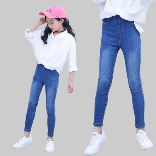 Girls Straight Jeans - Fashion Pencil Pants for Kids (5-14 Years)