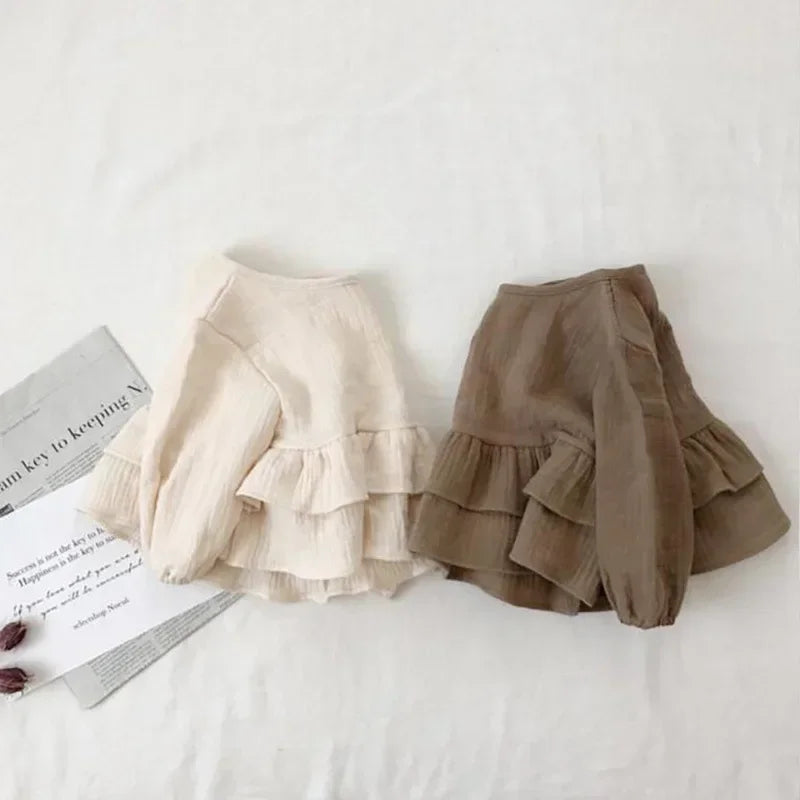 Girls’ Ruffled Long-Sleeve Cotton Blouse