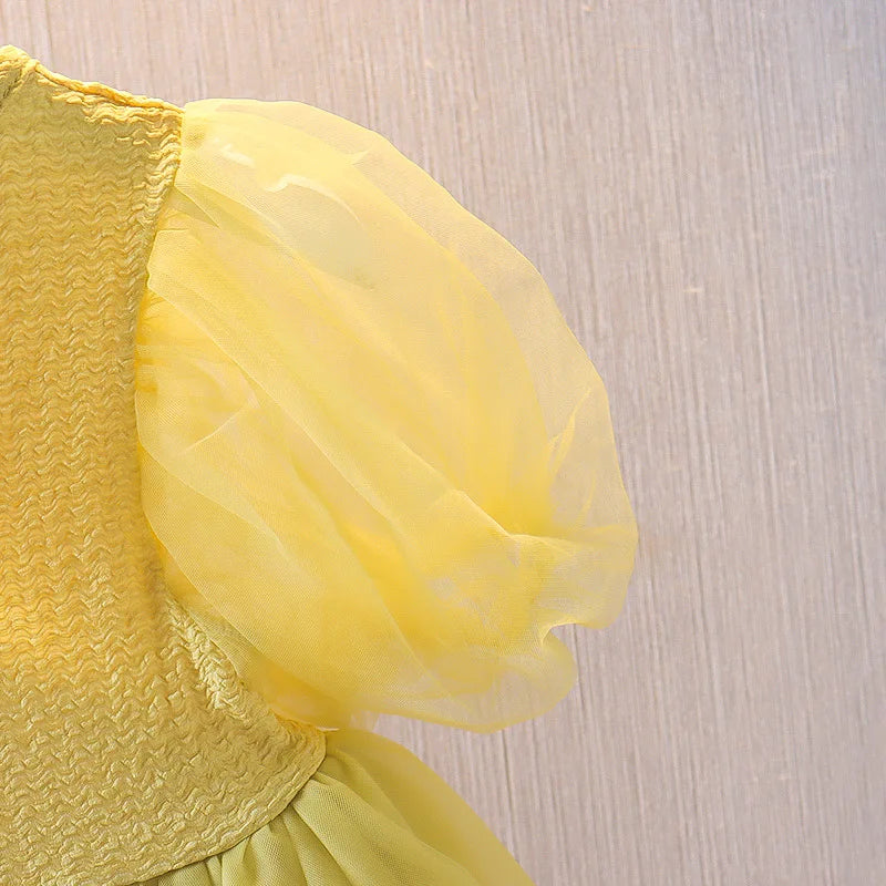 Baby Girl Mesh Dress with Bow - Short Sleeve Summer Birthday Dress