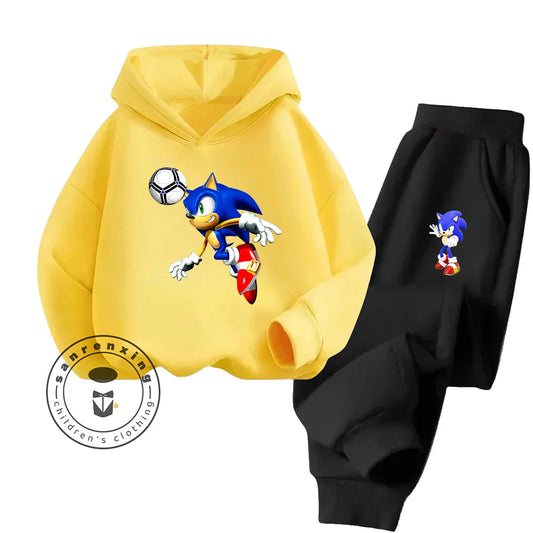 Sonic 2D Cartoon Hoodie & Pants Set – Kids & Teens Casual