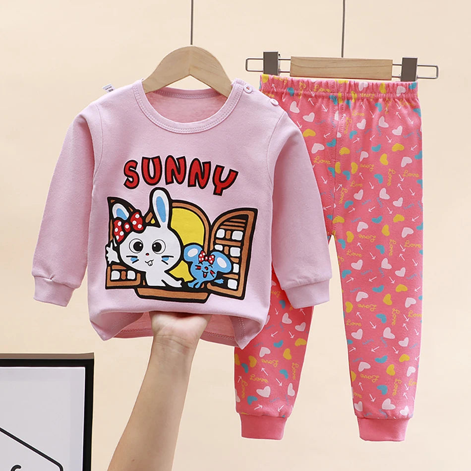 Kids Dino & Bear Cartoon Pajamas Set