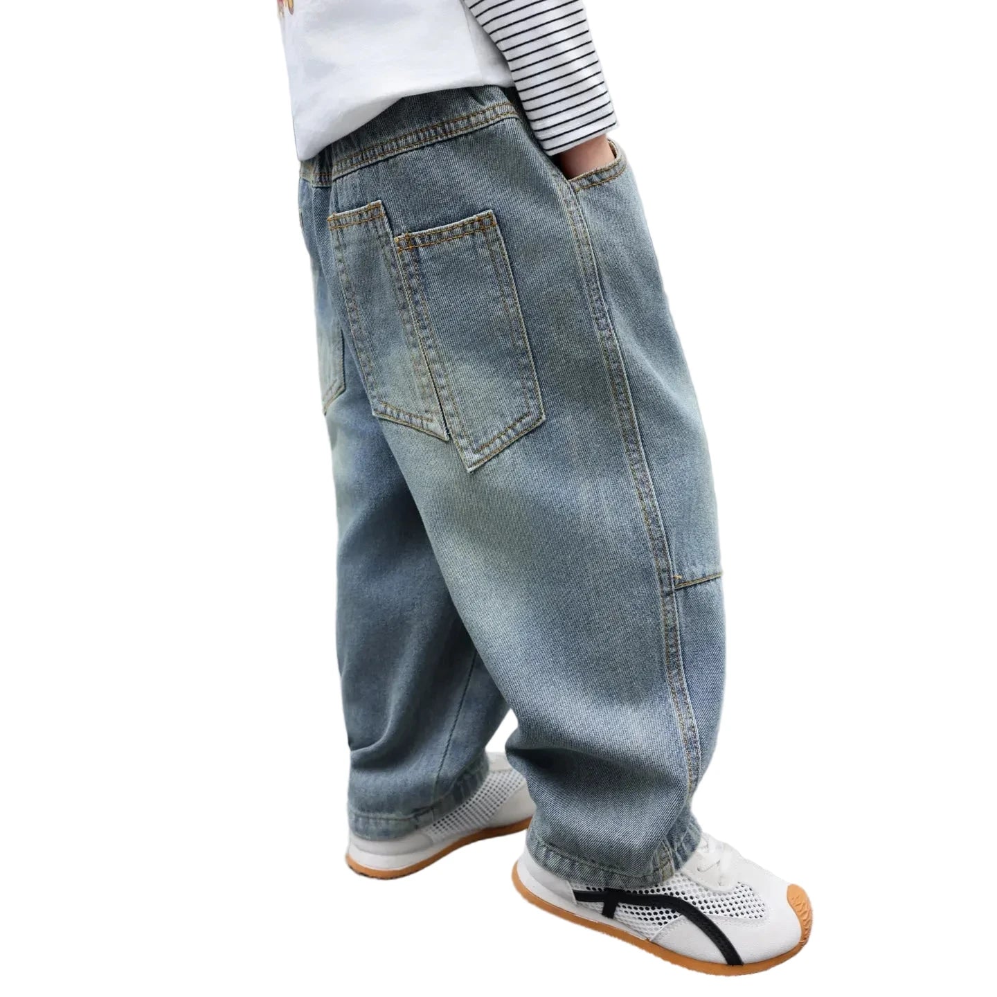 Boys' Vintage Washed Jeans - Elastic Waist Retro Denim Ages 7-13