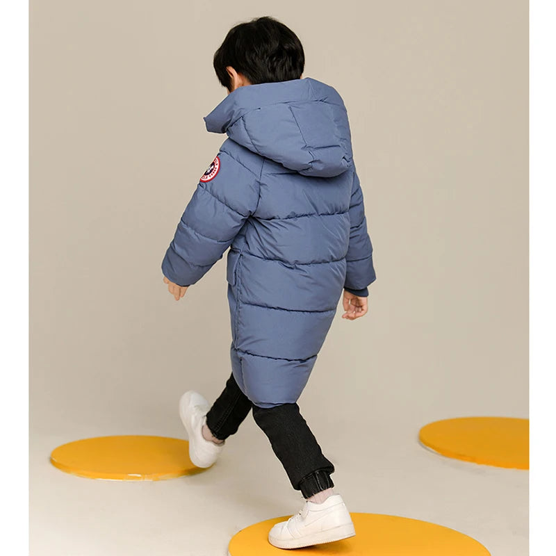 Boys’ Autumn/Winter Jacket – Solid Color, Long Hooded Coat, Warm & Cozy