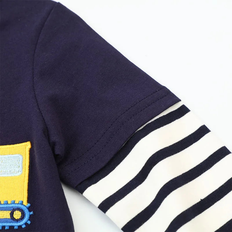 Striped Excavator Cartoon T-Shirt - Kidnor