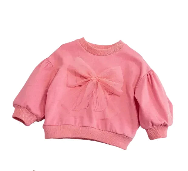 Girls' Bow-Knot Pullover Sweatshirt - Long Sleeve Spring Top Ages 3-6